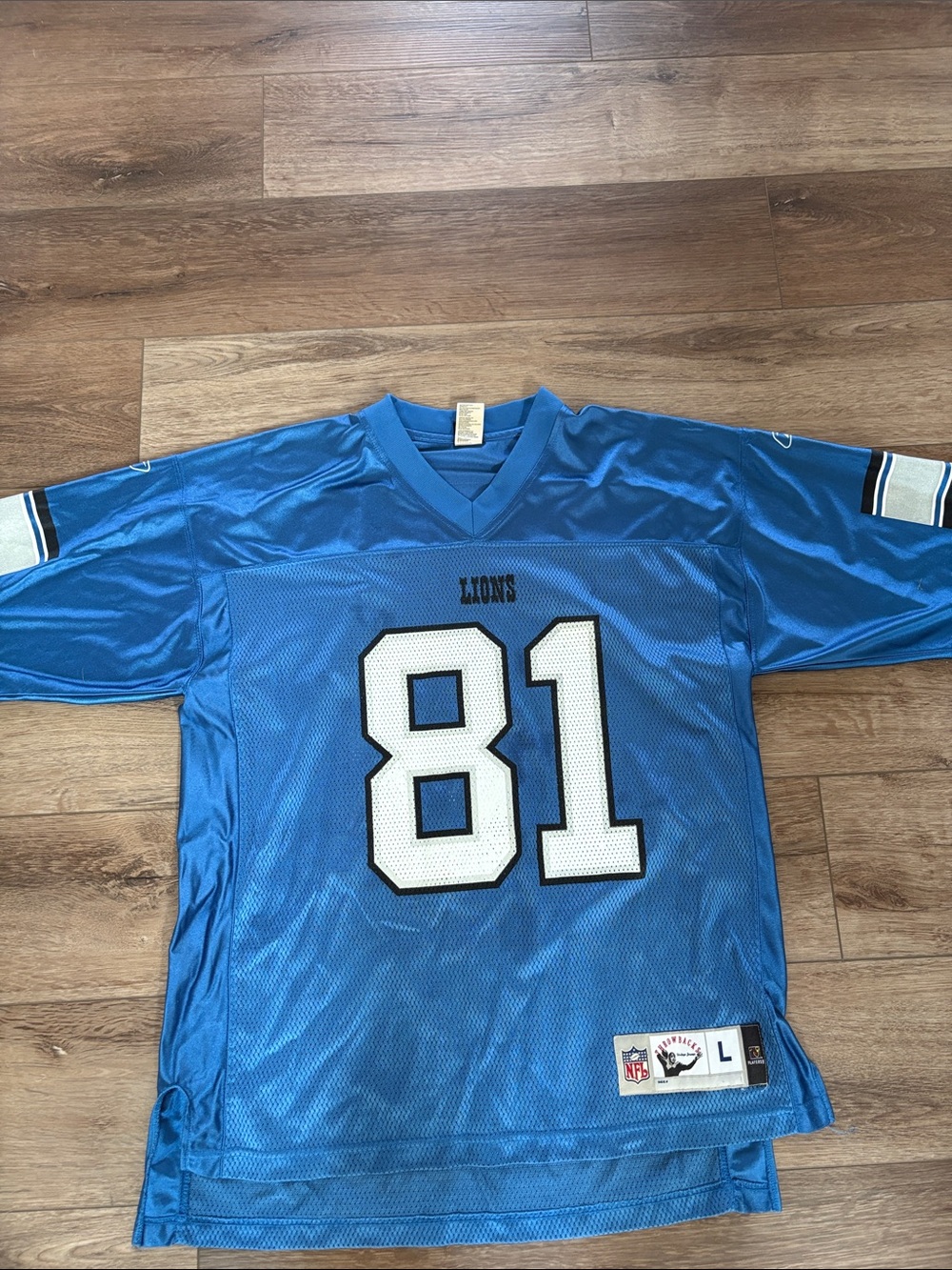 Lions #81 Calvin Johnson NFL Reebok Blue Men’s Football Jersey Large Fan Detroit